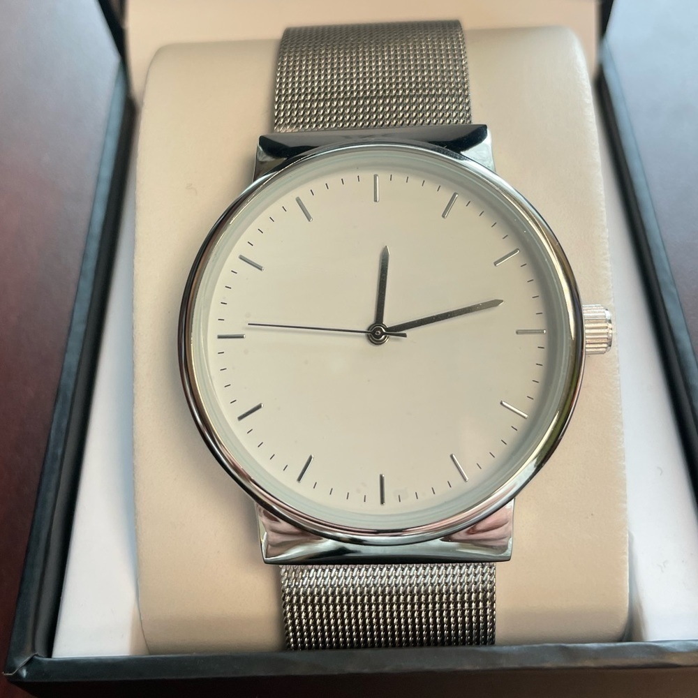 INC International Concepts Silver Mesh Band Minimalist Watch